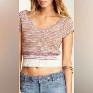 FREE PEOPLE STRIPED CROCHET CROP TOP
